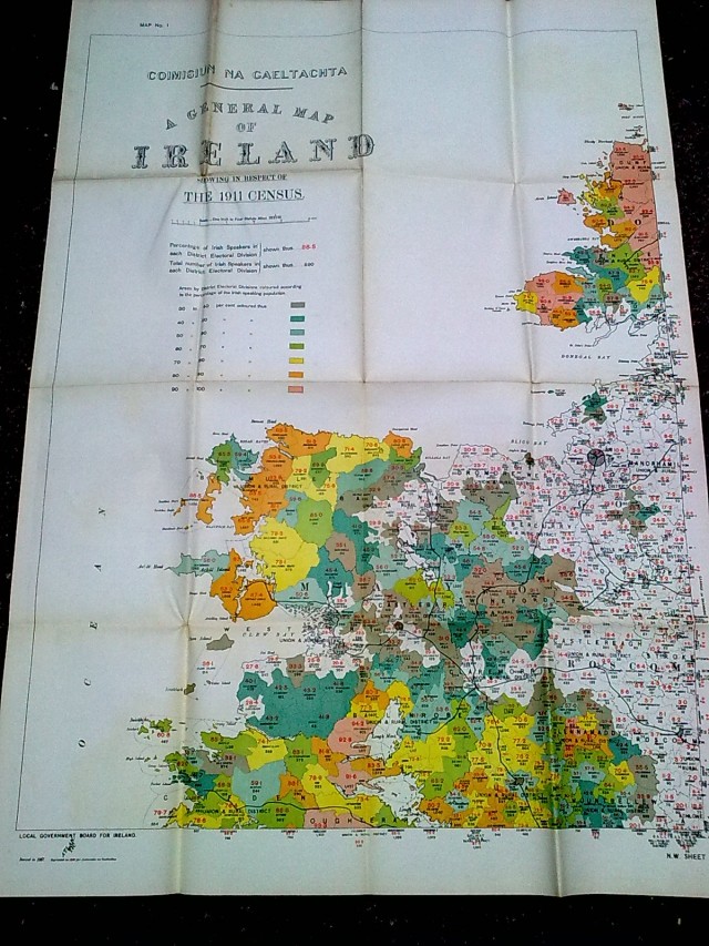 Coimisiun na Gaeltachta general Map of Ireland. (showing usage of Irish language). 1925.